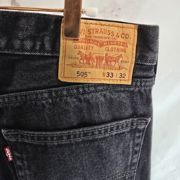 Levis Jeans Mens 33 X 32 505 Black Denim Rigid Cotton Straight - Picture 8 of 10